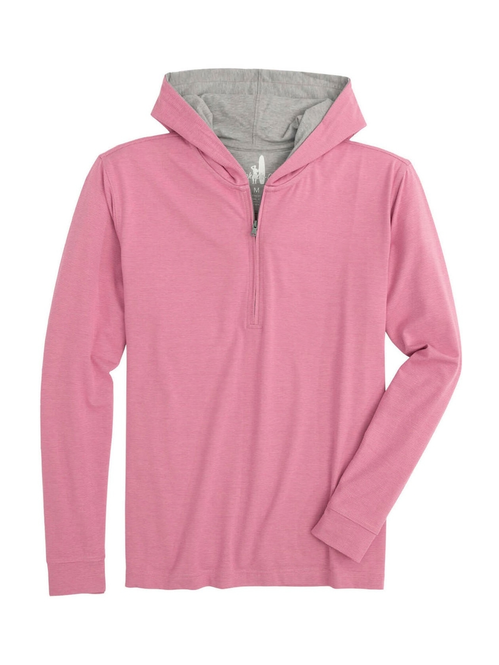 johnnie-O Finney Striped Quarter-Zip Hoodie Taffy Pink Gray Size L Golf